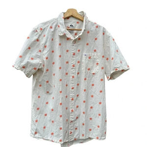 Quicksilver Regular Fit men's large white button down with orange palm trees